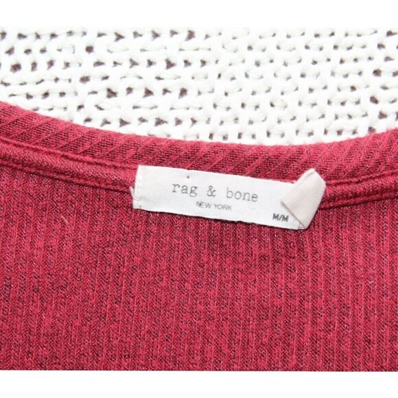 Rag & Bone Clara Mixed-Texture T-Shirt Mini Dress Size Medium Burgundy - Picture 8 of 9